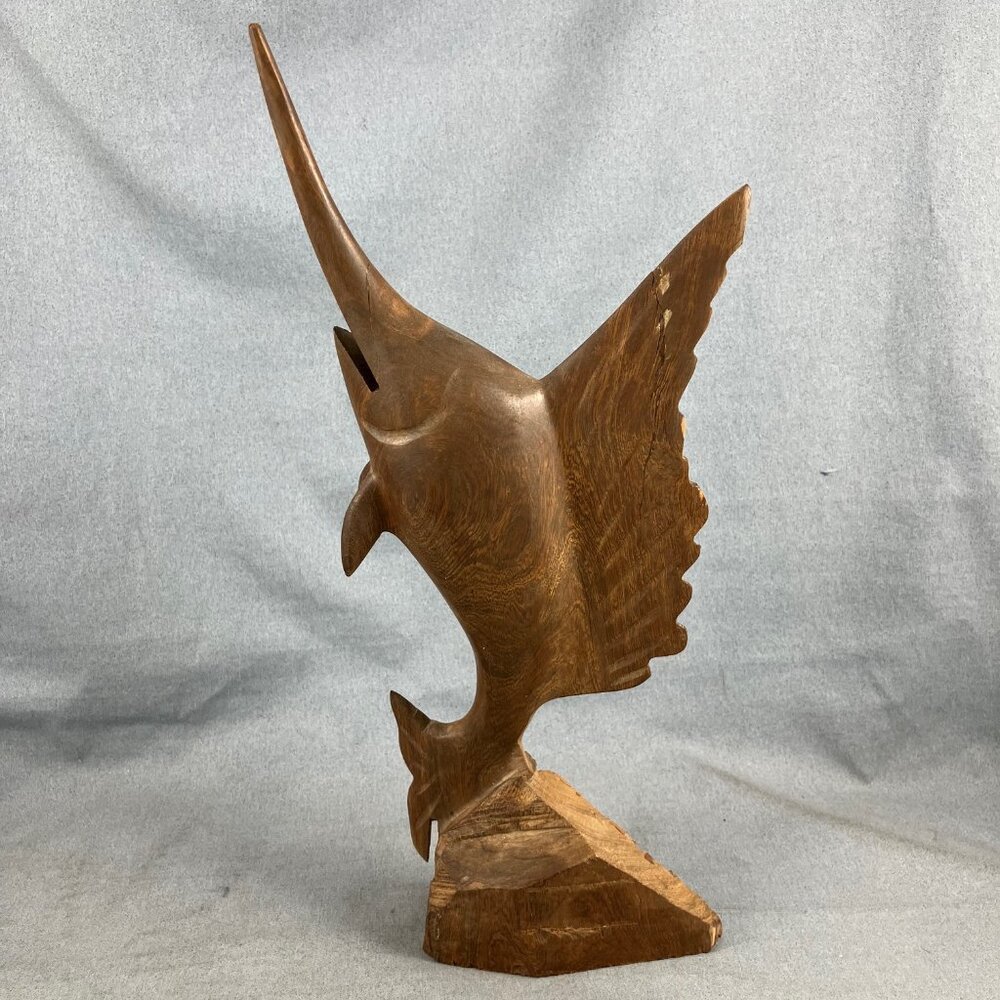 Vintage Hand carved solid WOOD Marlin/ Swordfish / Sail Fish Carving 10"